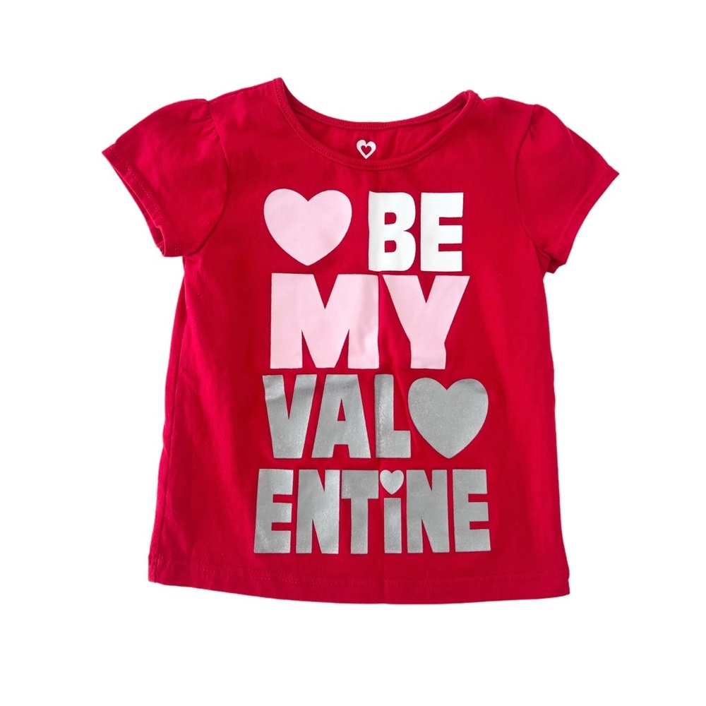 “Be My Valentine” Red and Pink Kids Short Sleeve Graphic T-Shirt | Girls 2T